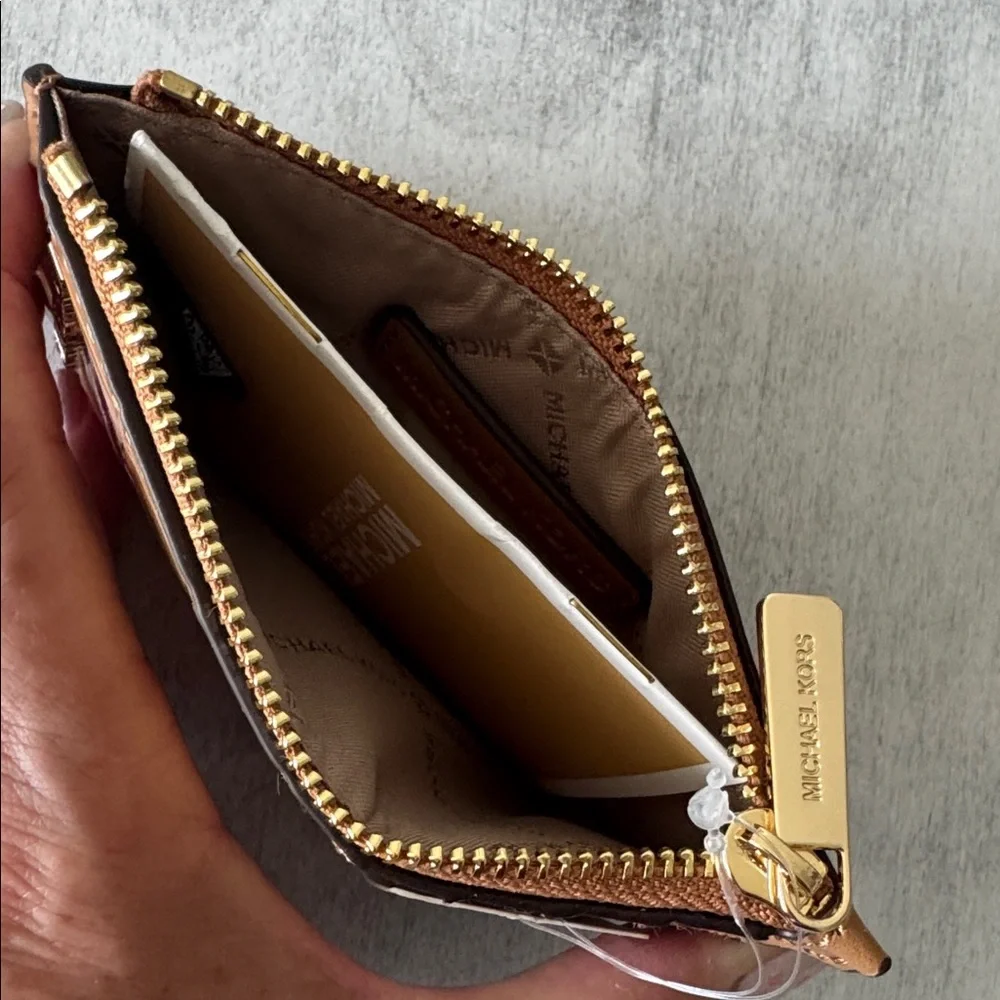 Michael Kors Logo Jet Set Travel Med Tan Croc-Embossed Card Holder Wallet